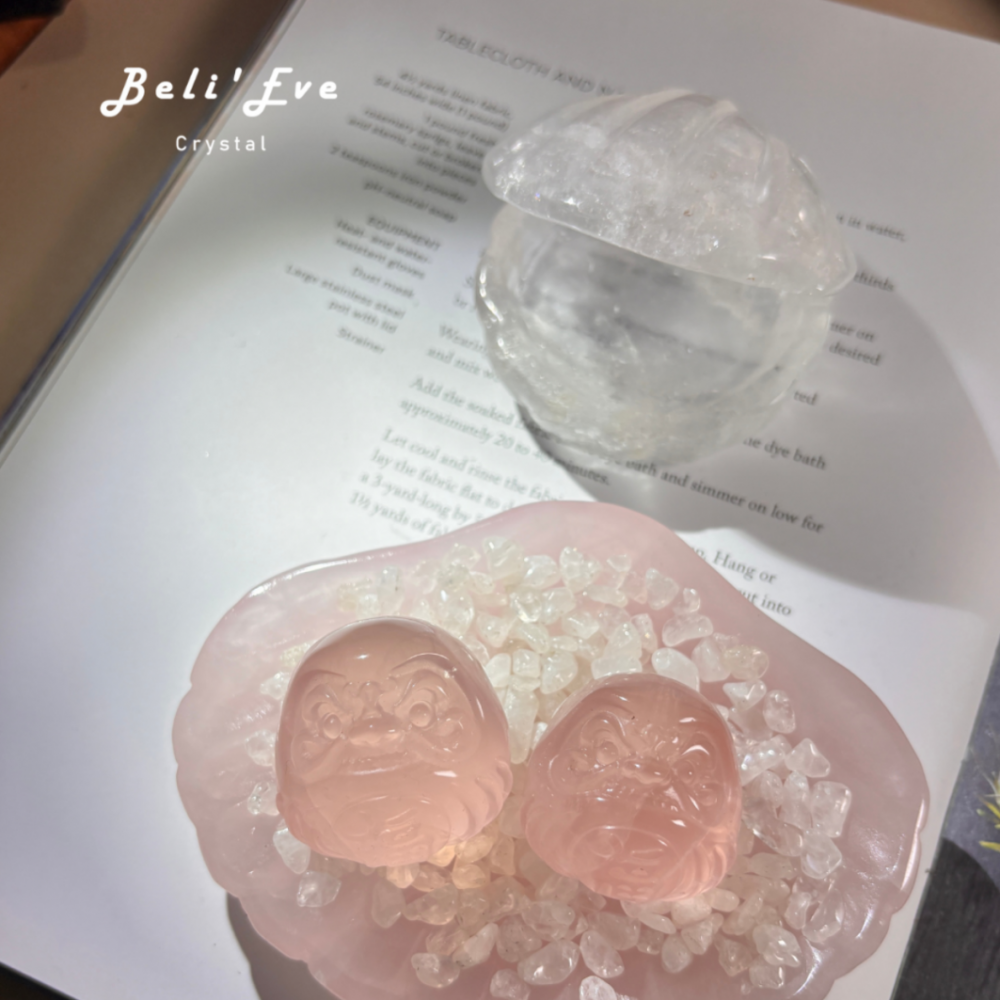 『貴人桃花』粉嫩高品原礦雕刻-粉晶達摩3-3.5CM 人緣 桃花 愛情 貴人 許願