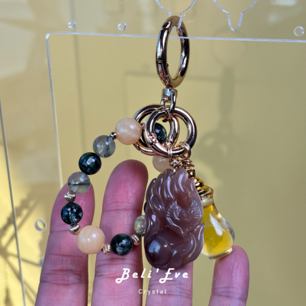星星獨家！水晶油瓶+能量訂製水晶圈+星星靈擺配神獸+鑰匙圈（不銹鋼）設計