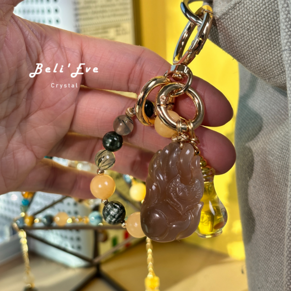 星星獨家！水晶油瓶+能量訂製水晶圈+星星靈擺配神獸+鑰匙圈（不銹鋼）設計