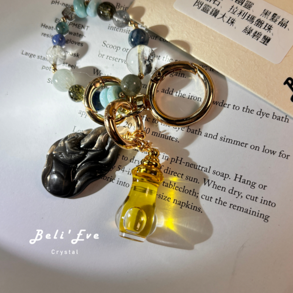 星星獨家！水晶油瓶+能量訂製水晶圈+星星靈擺配神獸+鑰匙圈（不銹鋼）設計
