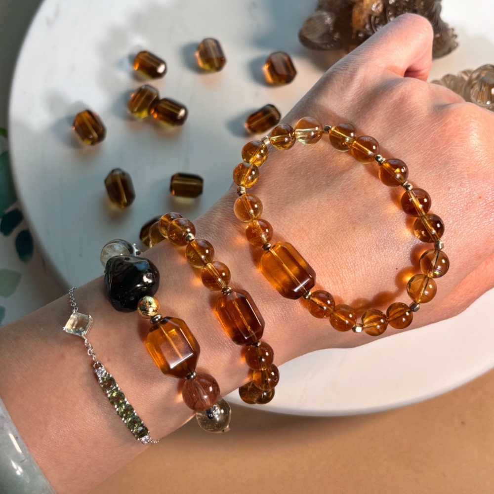『證書證明』真正天然！威士忌黃水晶手串 天然黃水晶Citrine 老薑黃色
