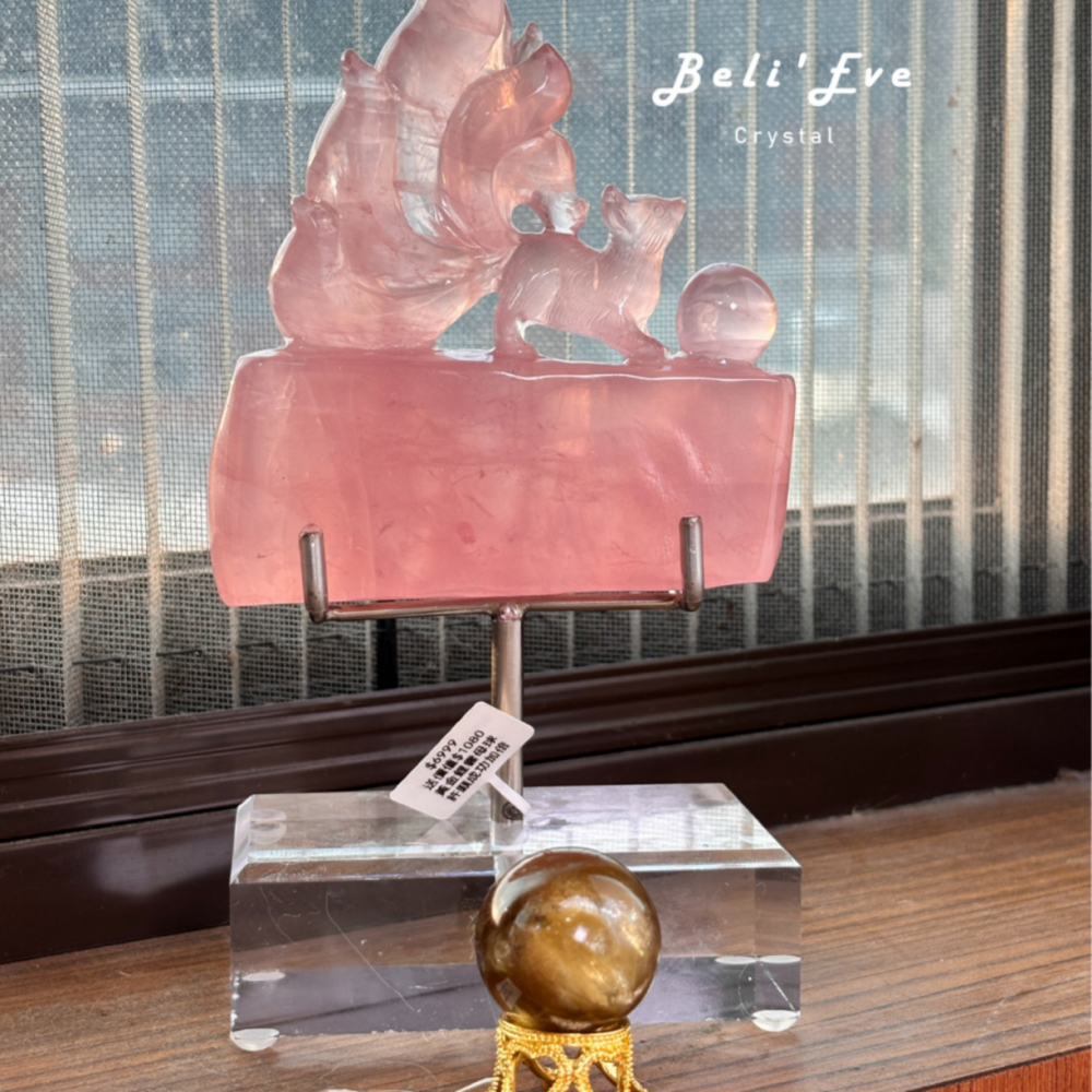 『接受訂製』馬島粉晶 超級粉立體尾巴九尾狐 有求必應 粉水晶 芙蓉晶