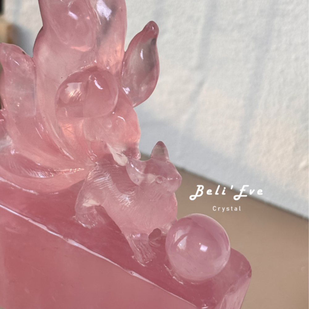 『接受訂製』馬島粉晶 超級粉立體尾巴九尾狐 有求必應 粉水晶 芙蓉晶