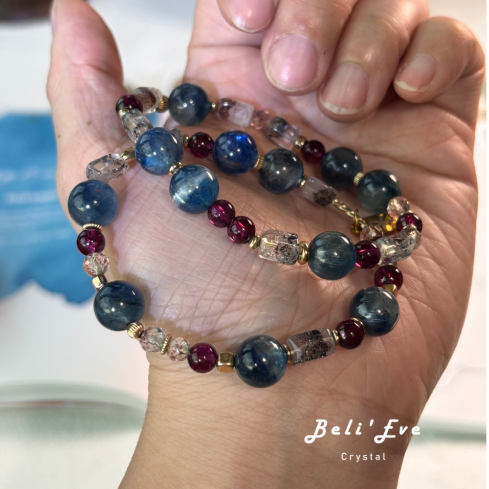 『三倍魅力2.0』MAX透體藍晶石+超七金草莓+紫牙烏石榴石