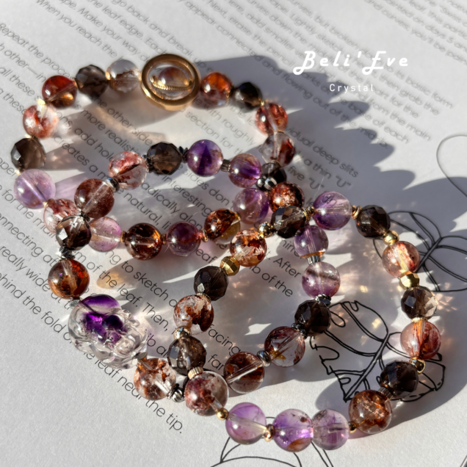 『超強揚升』馬島骸骨+超七膠花+茶晶切面 覺醒覺知 所有能量對應 幸福與幸運石 導引人生意義