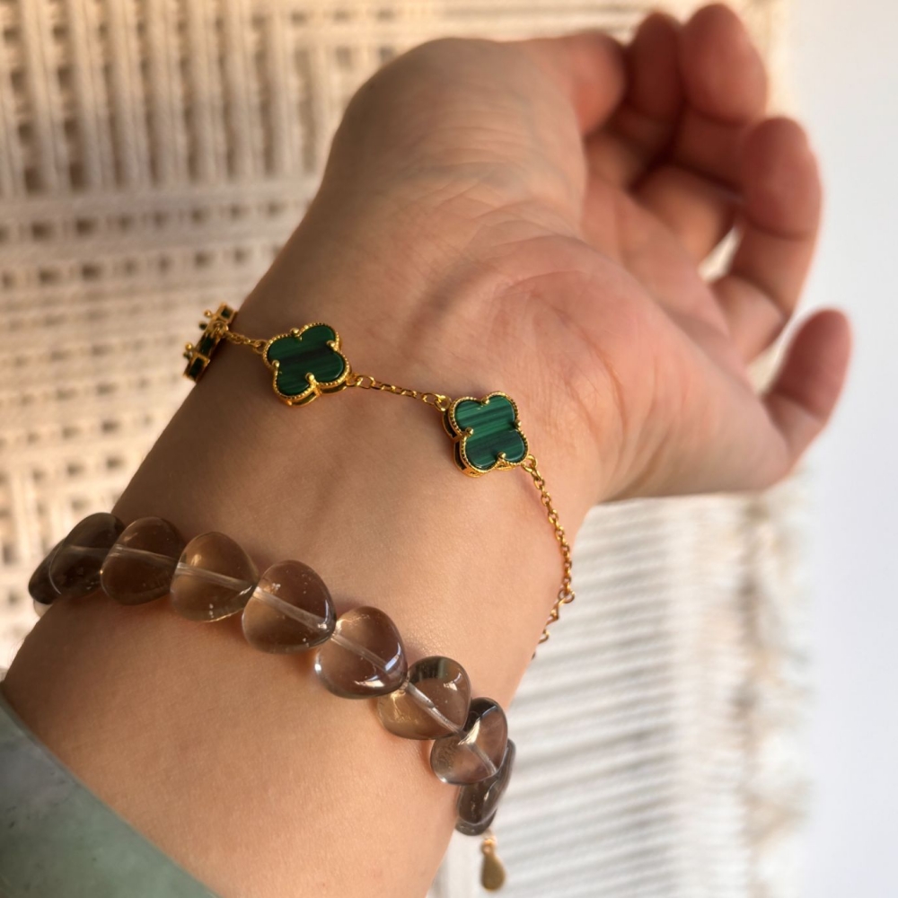 純銀重工鍍金真天然孔雀手鍊 同款梵克雅寶