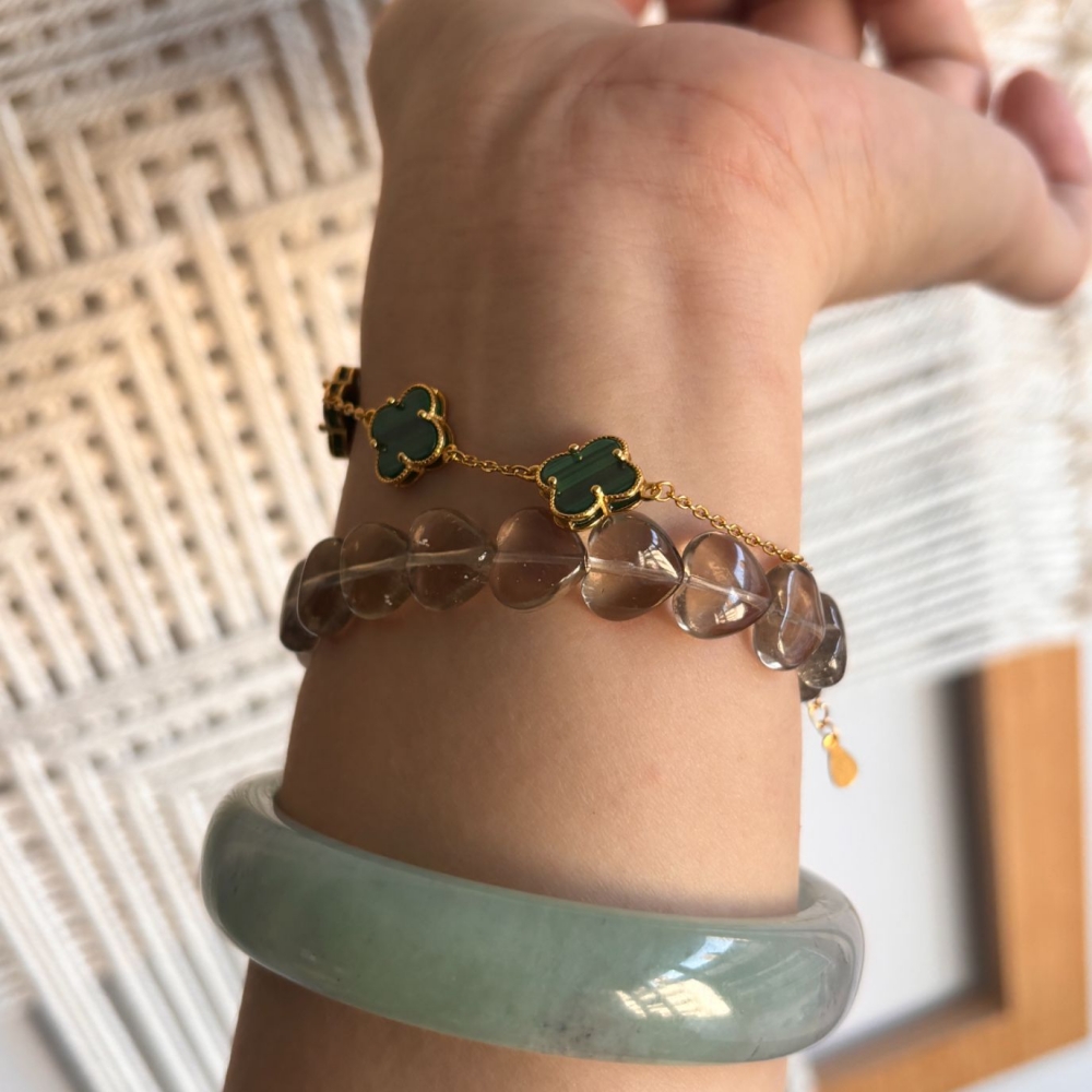 純銀重工鍍金真天然孔雀手鍊 同款梵克雅寶