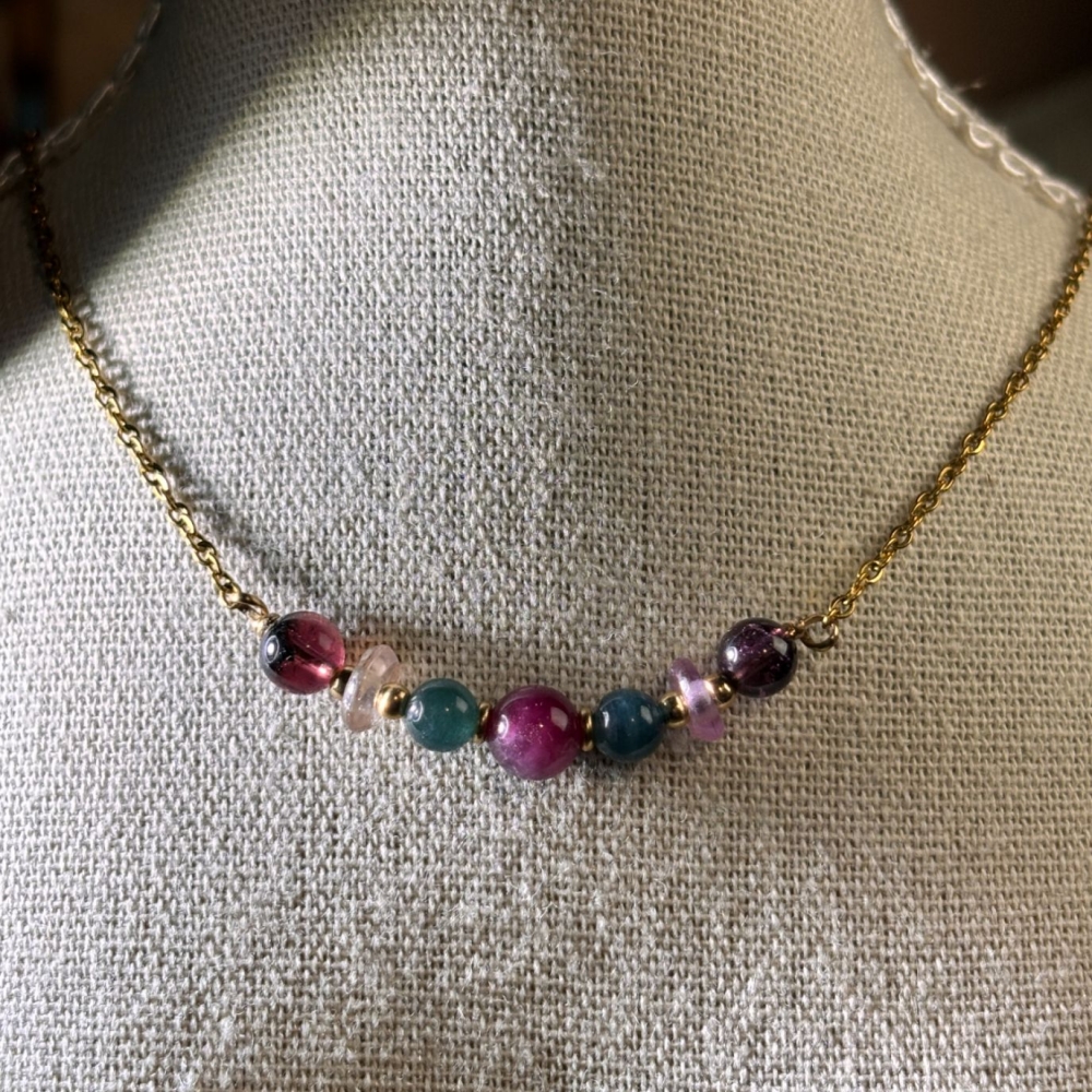 彩虹碧璽設計微笑鍊 45+5CM 財富寶石