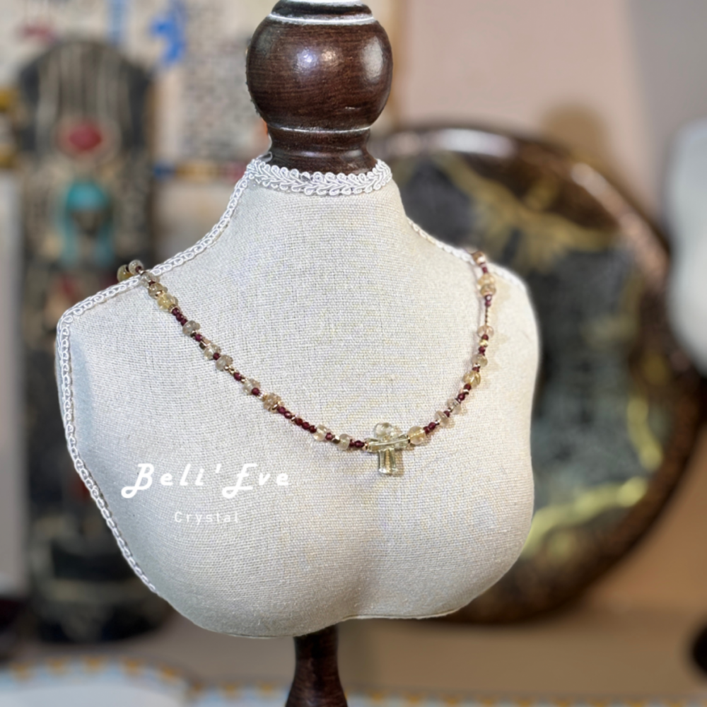 『需訂製』利比亞隕石安卡+石榴石+鈦晶盤珠 設計項鍊 豐盛富足 招財水晶 安全感 疏通阻塞能量