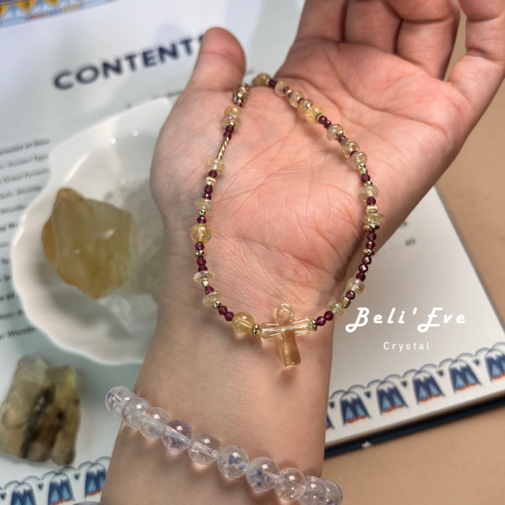 『需訂製』利比亞隕石安卡+石榴石+鈦晶盤珠 設計項鍊 豐盛富足 招財水晶 安全感 疏通阻塞能量