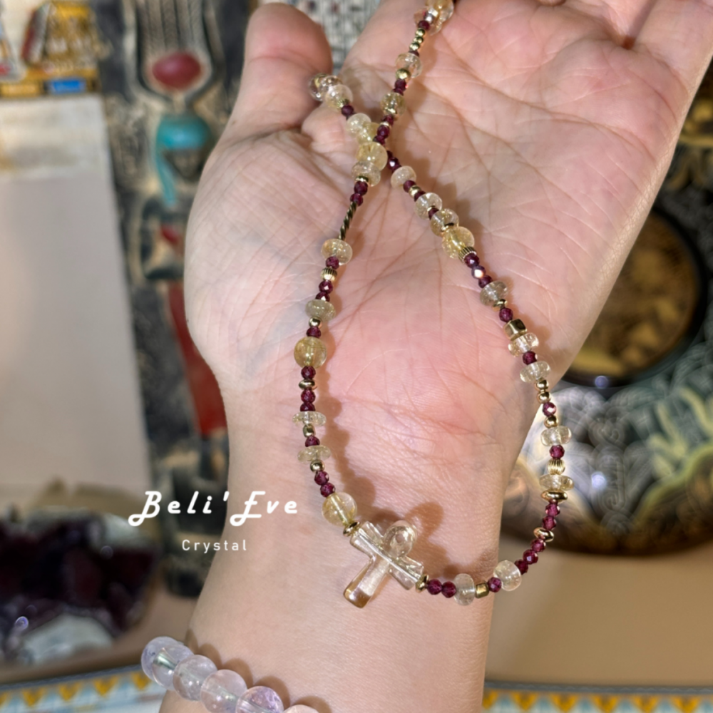 『需訂製』利比亞隕石安卡+石榴石+鈦晶盤珠 設計項鍊 豐盛富足 招財水晶 安全感 疏通阻塞能量