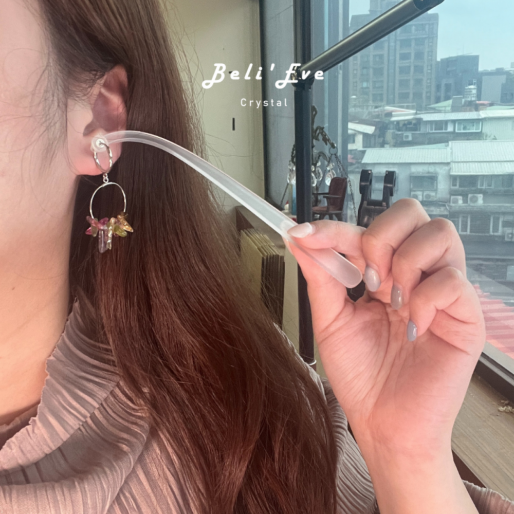 財富寶石隨形碧璽 圈圈造型 純銀耳環