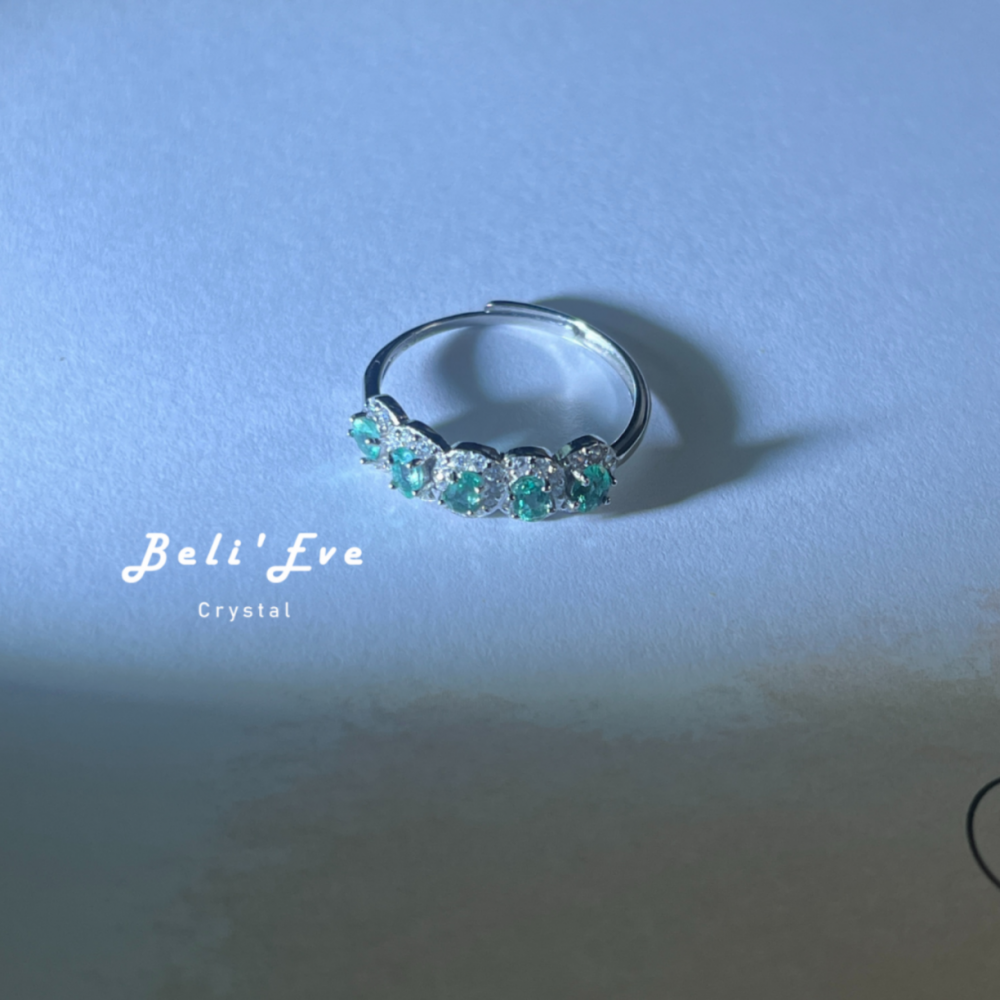 寶石鑲嵌 祖母綠排戒 可調節戒指 純銀耳環