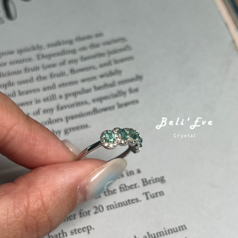 寶石鑲嵌 祖母綠排戒 可調節戒指 純銀耳環