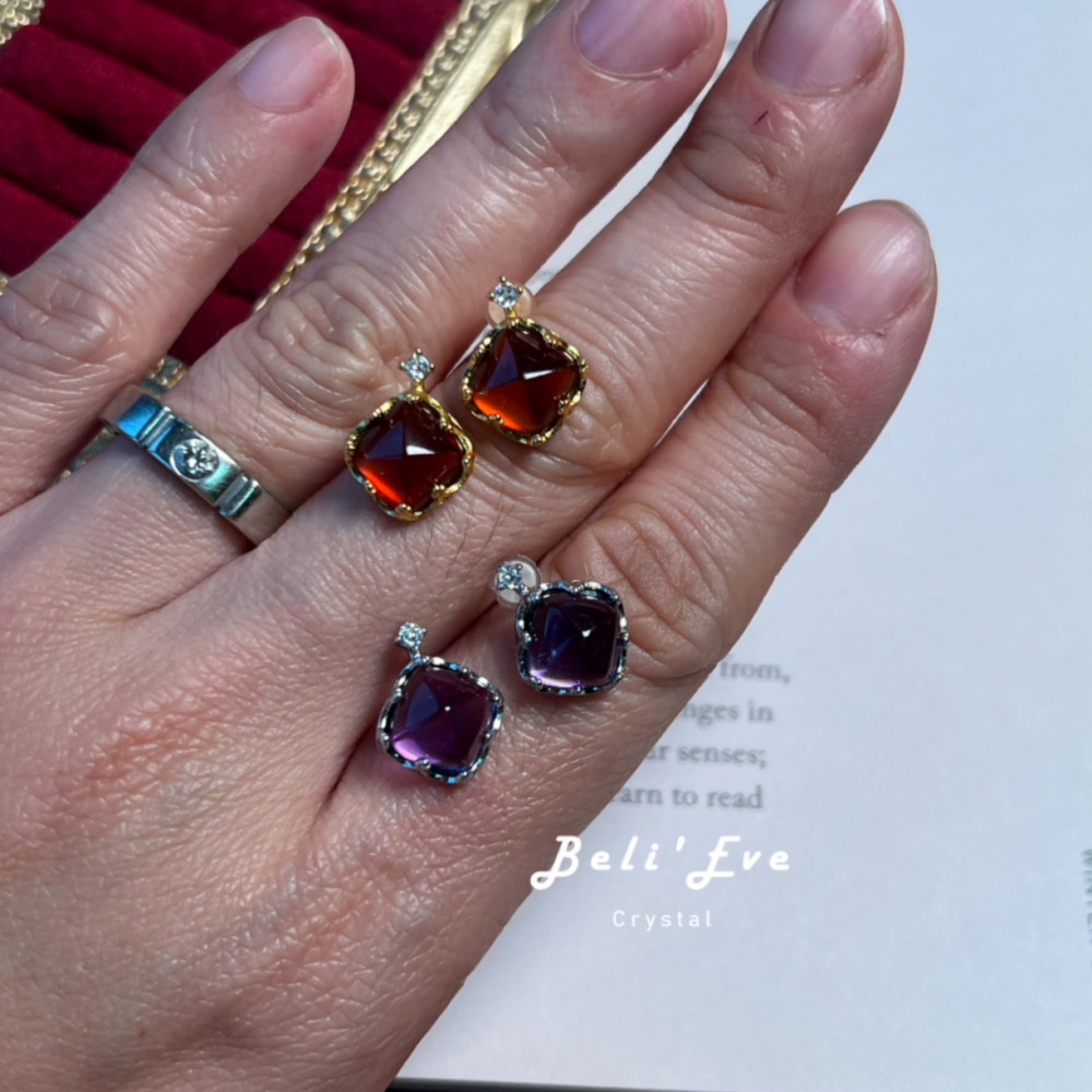 『貴人多多』唐塔紫水晶/石榴石 純銀耳環