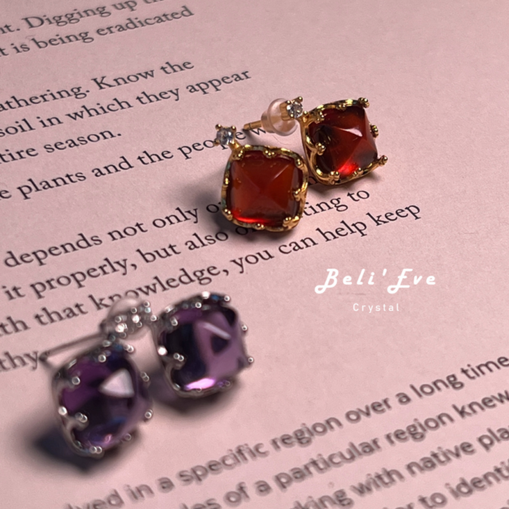 『貴人多多』唐塔紫水晶/石榴石 純銀耳環