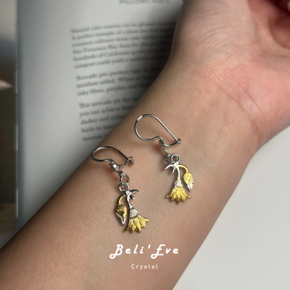 埃及進口 藍蓮花 金銀設計 925純銀耳環