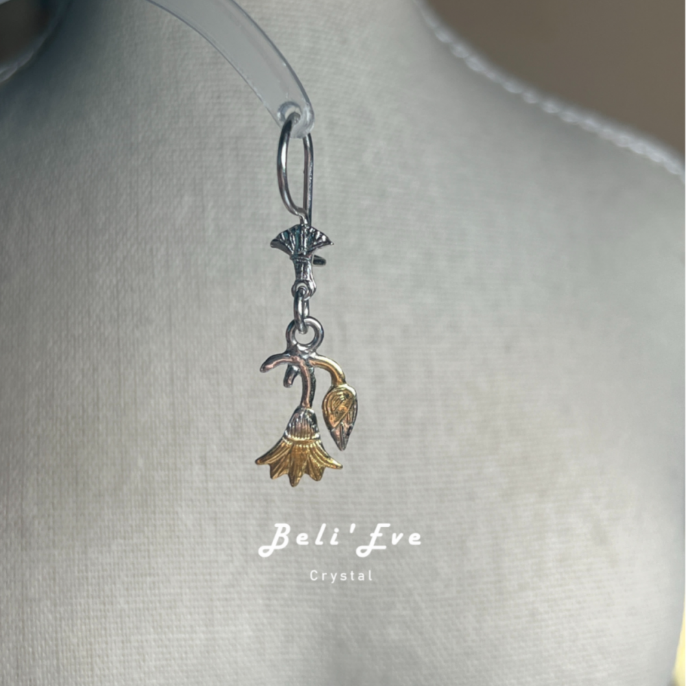 埃及進口 藍蓮花 金銀設計 925純銀耳環