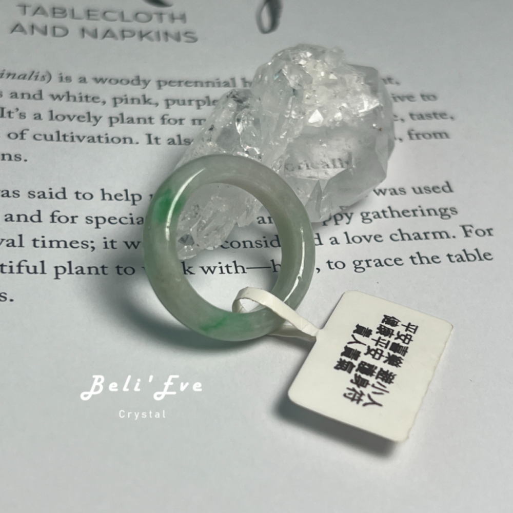 天然絕對Ａ貨 緬甸料 白底青翡翠戒指 港圈16 