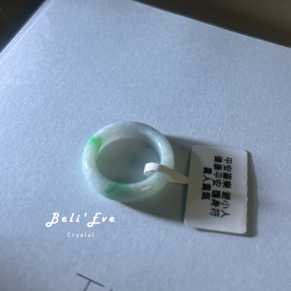 天然絕對Ａ貨 緬甸料 白底青翡翠戒指 港圈16 