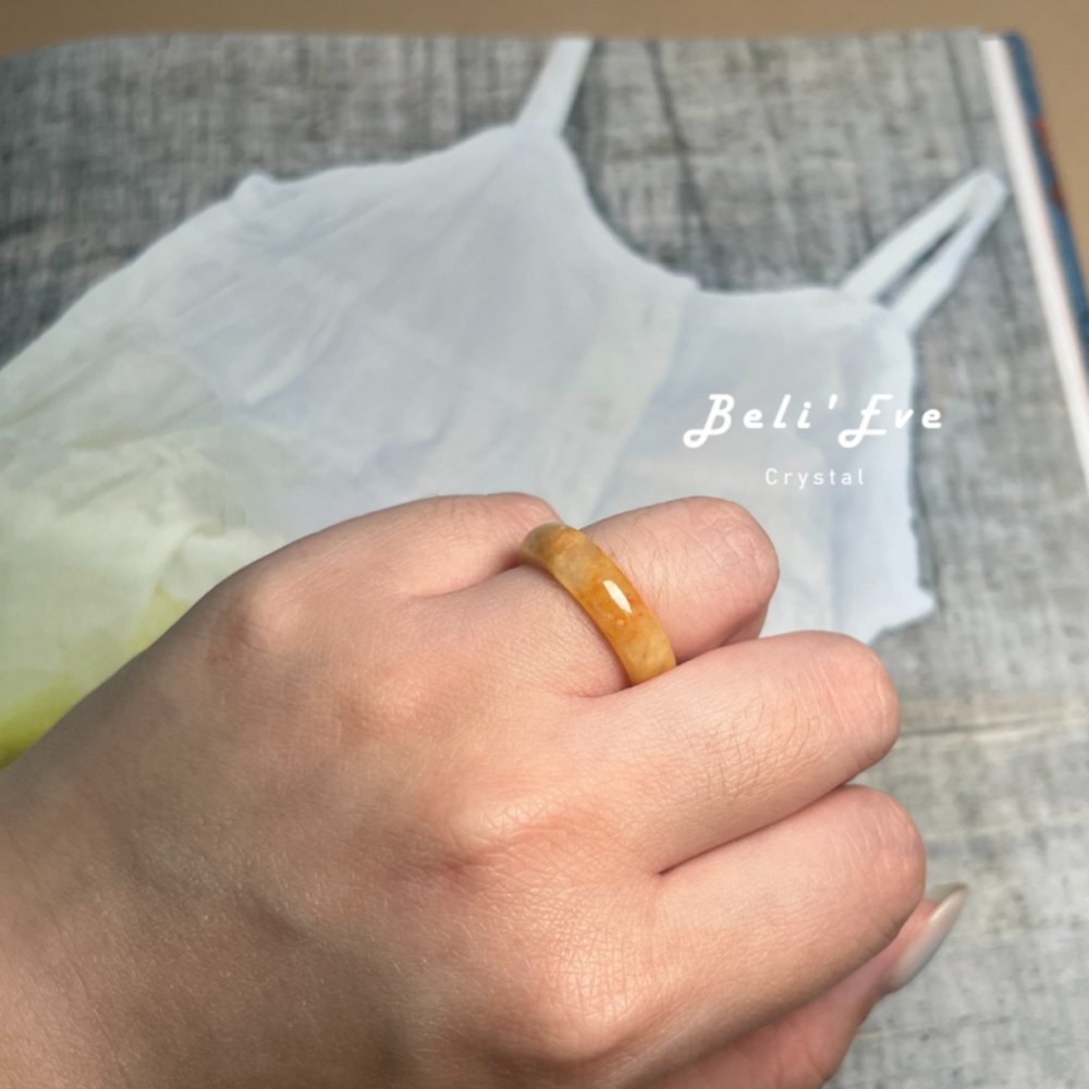 天然絕對Ａ貨 緬甸黃翡翠戒指 港圈17 