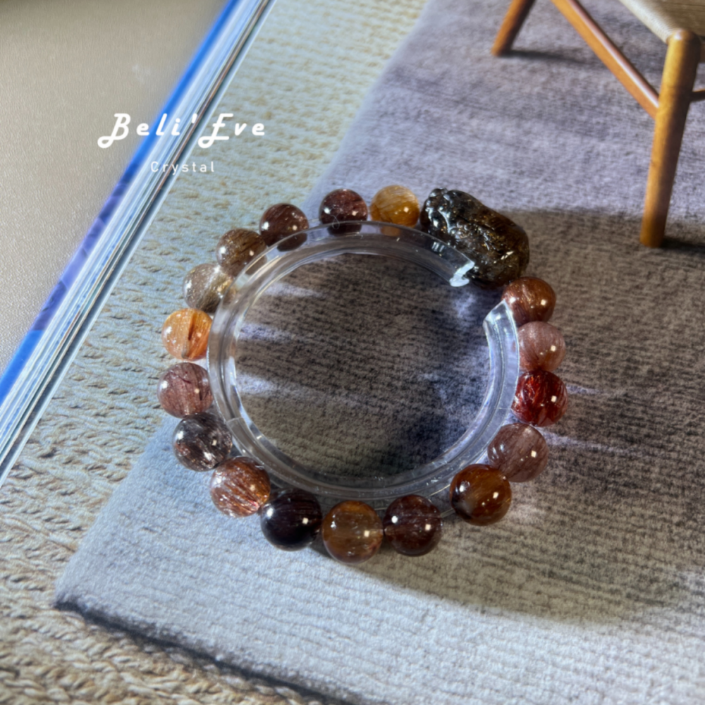 10+MM魔鬼髮晶(銀銅髮晶)+黑金剛超七龍龜 綠碧璽銅礦髮晶 事業招財 熱情工作 抵禦負能量