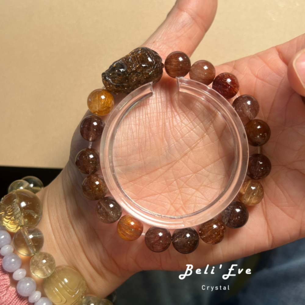 10+MM魔鬼髮晶(銀銅髮晶)+黑金剛超七龍龜 綠碧璽銅礦髮晶 事業招財 熱情工作 抵禦負能量