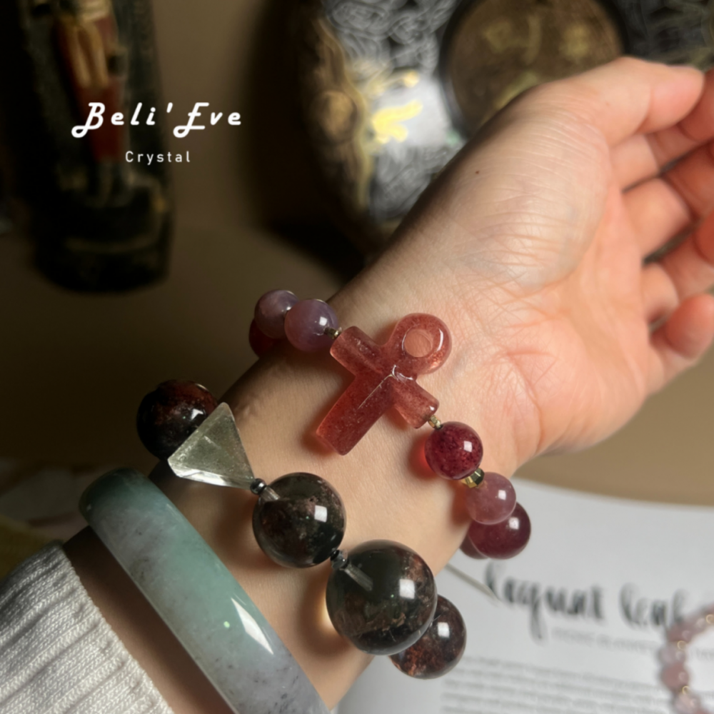 『感情維繫』金沙草莓晶安卡+金沙草莓晶+馬達加斯加粉晶 紫馬粉+設計款