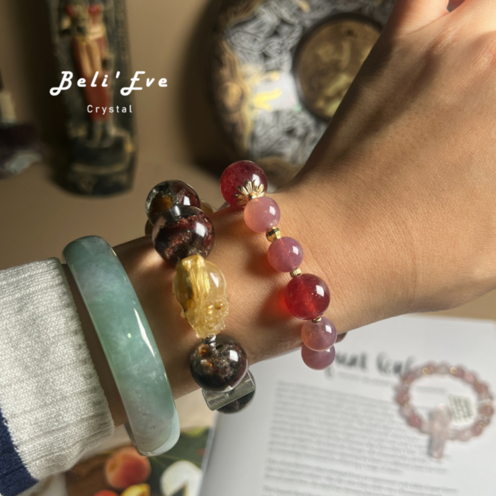 『感情維繫』金沙草莓晶安卡+金沙草莓晶+馬達加斯加粉晶 紫馬粉+設計款