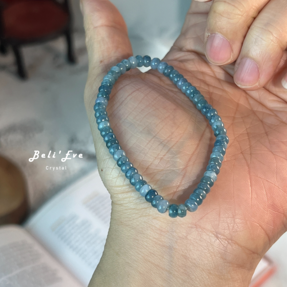 『牛仔藍翡翠』MAX級別 4.7-5.5MM 糯冰盤珠 天然緬甸飄花翡翠 鈦元素致色元素