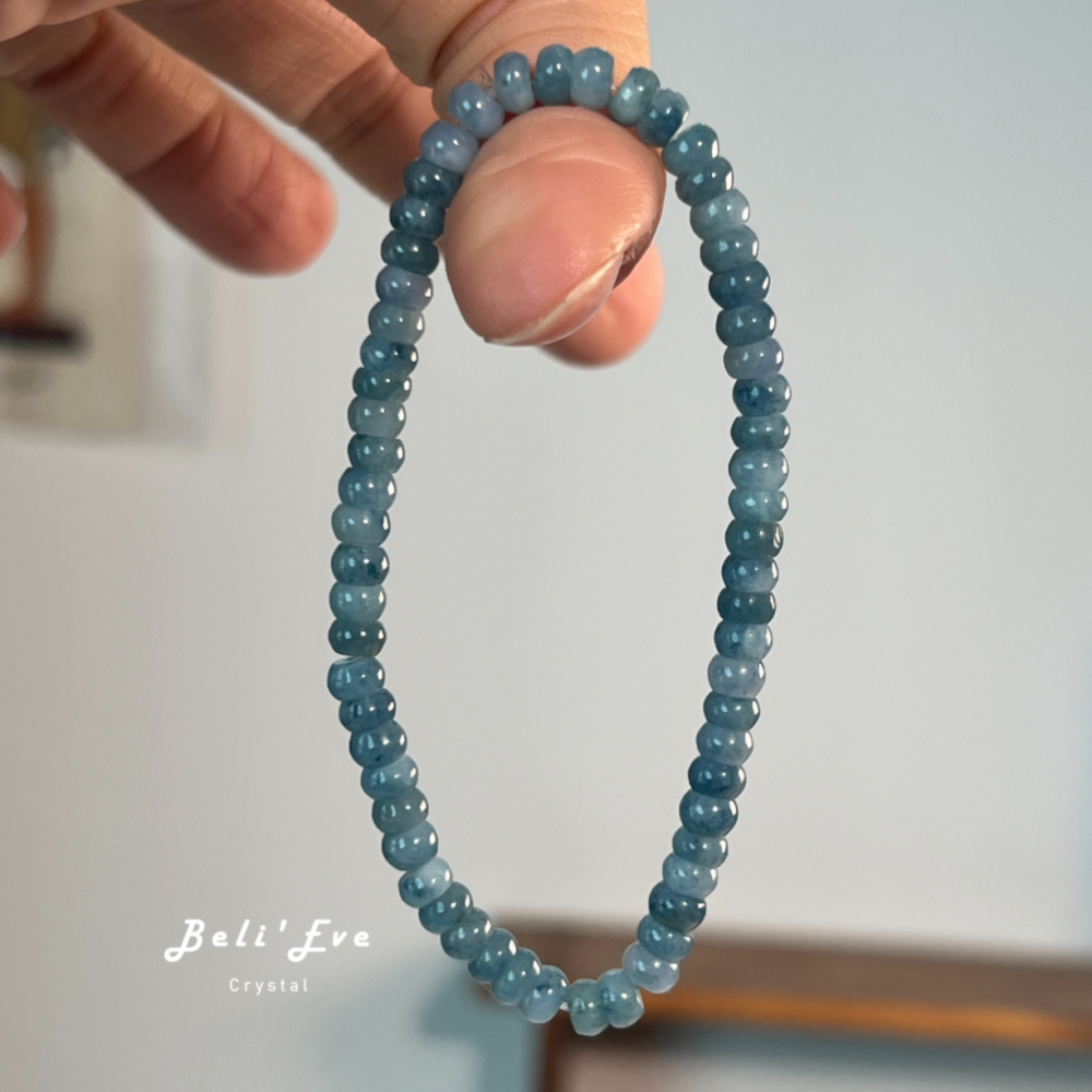 『牛仔藍翡翠』MAX級別 4.7-5.5MM 糯冰盤珠 天然緬甸飄花翡翠 鈦元素致色元素