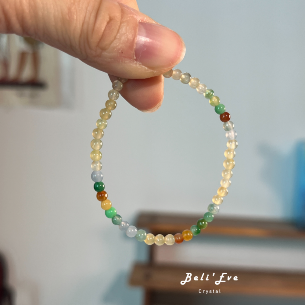 『高冰黃翡翠』彩翡翠 漸變配色3.5MM 天然緬甸翡翠 幸運值加倍