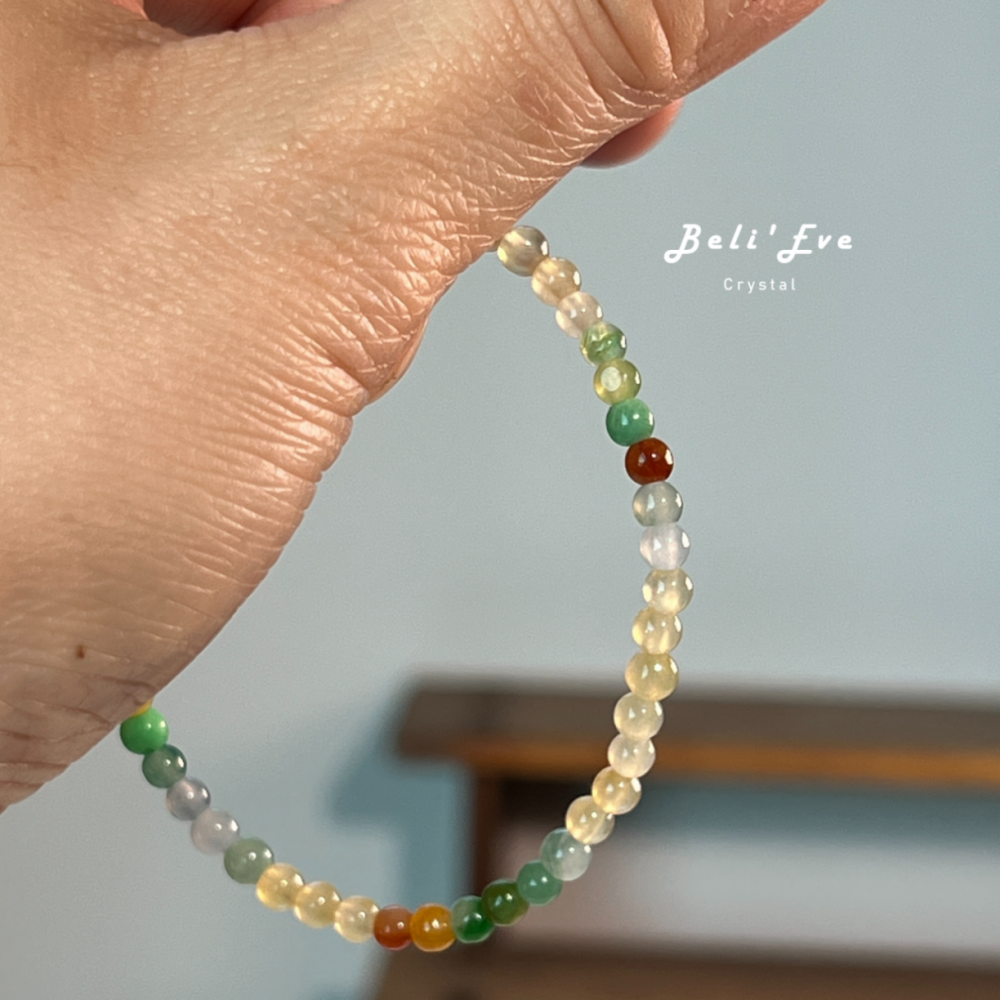 『高冰黃翡翠』彩翡翠 漸變配色3.5MM 天然緬甸翡翠 幸運值加倍