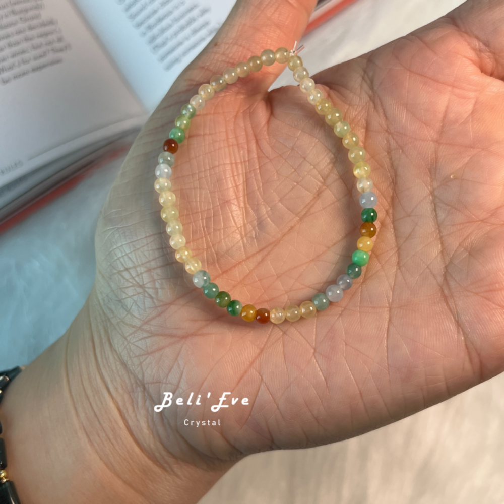 『高冰黃翡翠』彩翡翠 漸變配色3.5MM 天然緬甸翡翠 幸運值加倍