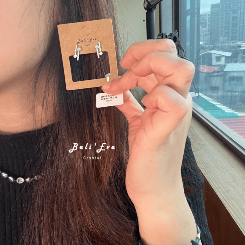 『緬甸甜豆』十字翡翠耳環 4MM 純銀鑲嵌耳環