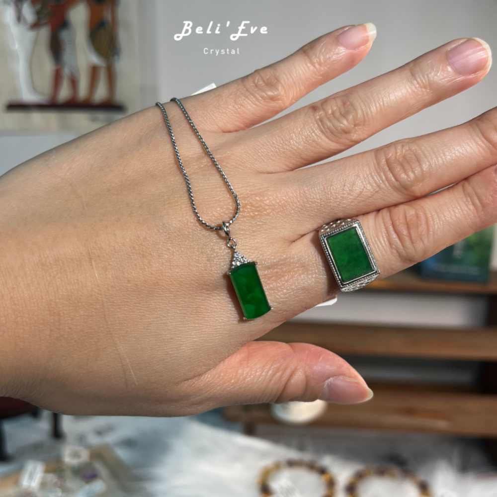 『無事牌』緬甸翡翠 油青 純銀鑲嵌 吊墜/隨意扣