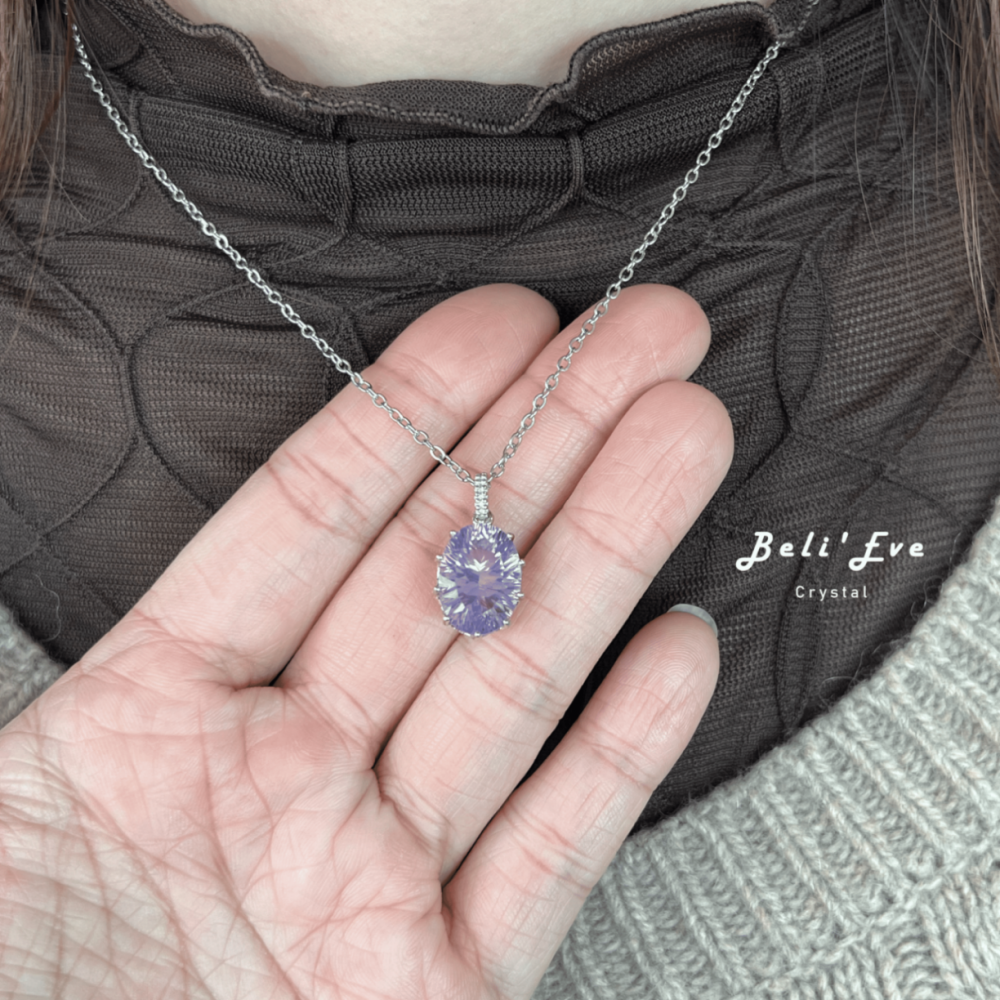 『寶石鑲嵌』紫玉晶吊墜 純銀鑲嵌 鑽石切面項鍊