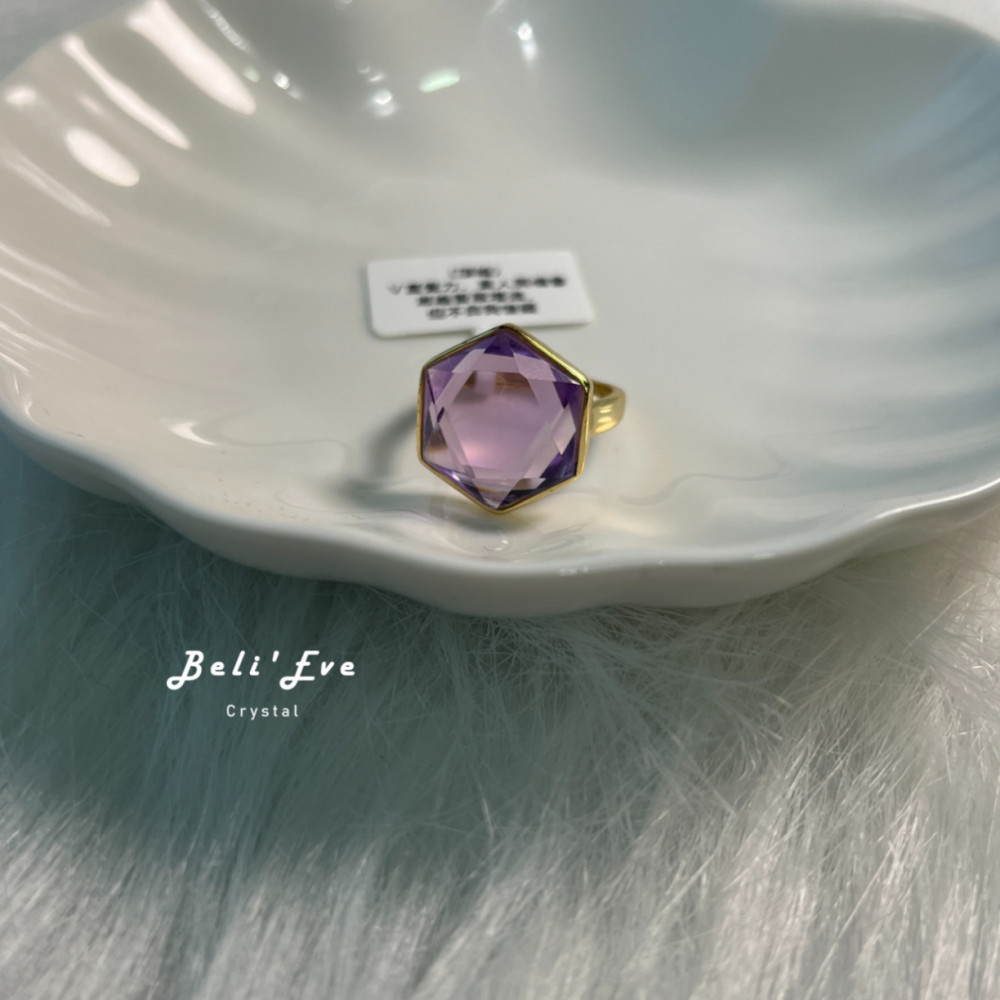 『寶石鑲嵌』六芒星紫水晶戒指 純銀鑲嵌鍍金