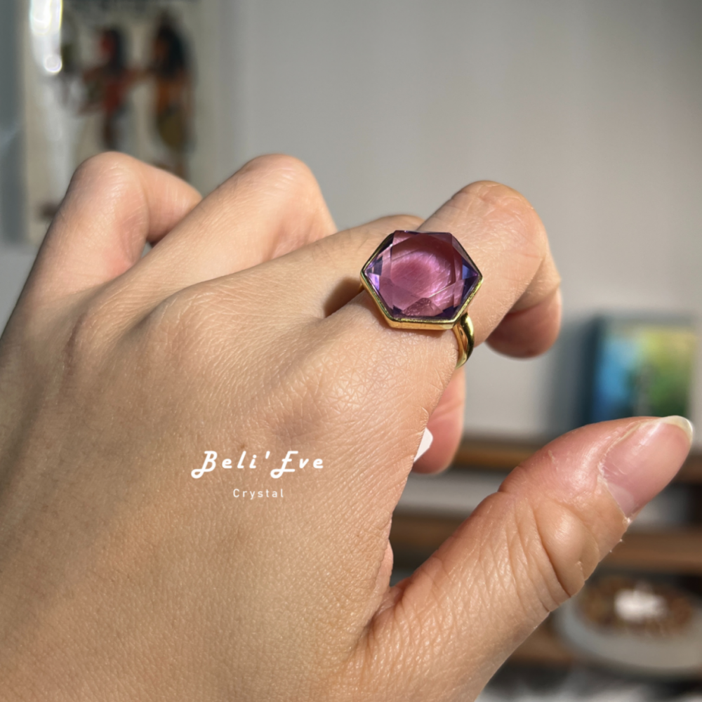 『寶石鑲嵌』六芒星紫水晶戒指 純銀鑲嵌鍍金