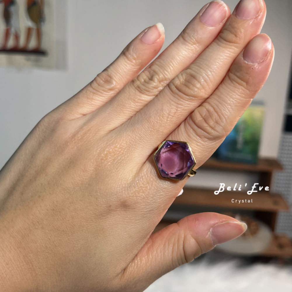 『寶石鑲嵌』六芒星紫水晶戒指 純銀鑲嵌鍍金