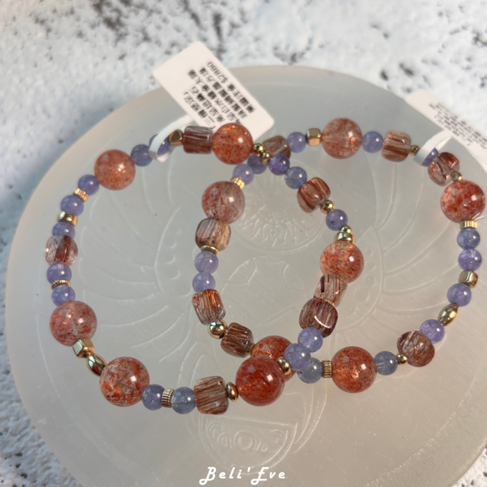 『三倍積極』巧克力太陽石+高品坦桑石+順髮晶銅髮晶小方塊 積極生活 熱情工作 覺察覺知 6-8MM混搭設計