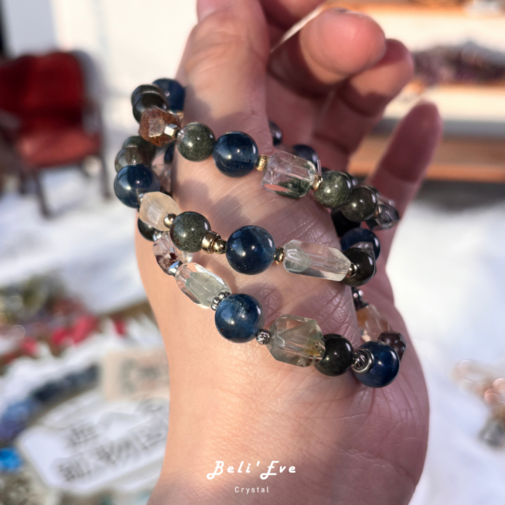 『三倍業績』高品透體藍晶石+巴西滿礦綠幽靈+幽靈隨形 覺察 正確抉擇 招財 業績提升 洞察力 合作順利