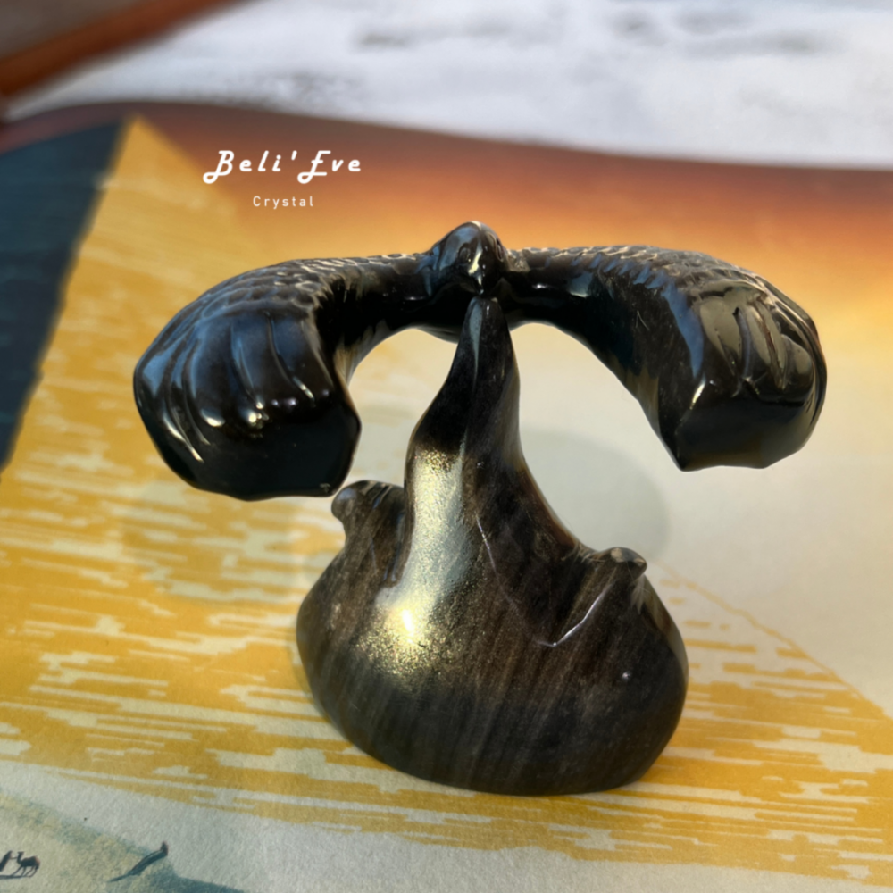 『寓意勇敢』人工雕刻 銀曜石轉轉老鷹 黑曜石 轉轉老鷹 迎接挑戰