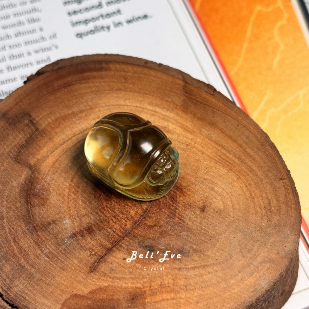 『人工雕刻』利比亞隕石聖甲蟲 豐盛富足 招財 太陽神經叢 沙漠隕石 星光效應超強 黃金寶石