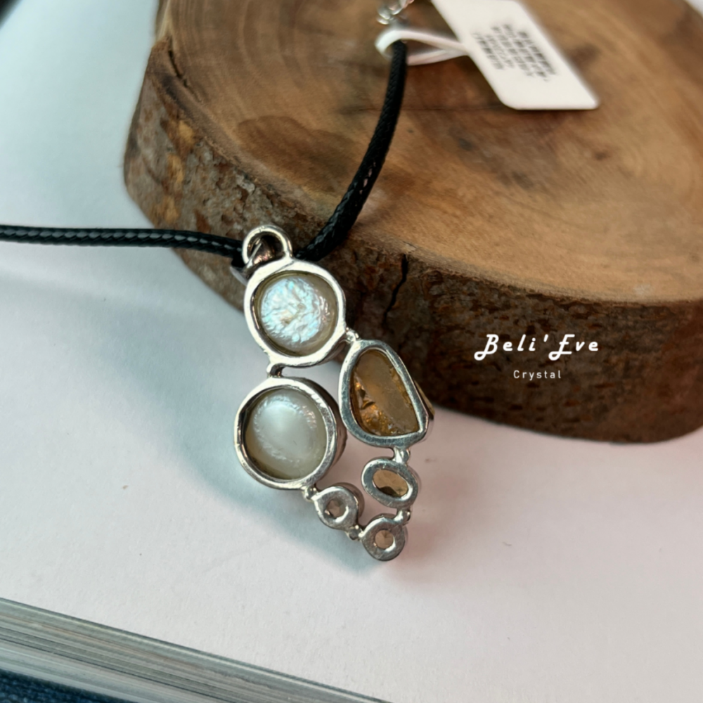 『尼泊爾進口』天然巴洛克珍珠+黃水晶原礦/切面  純銀鑲嵌吊墜 自信心、事業強化，招財