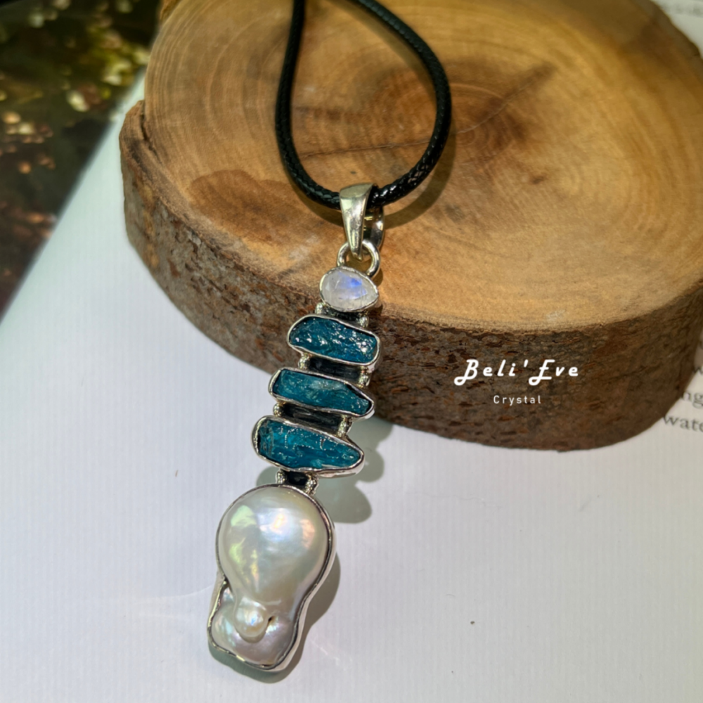 『尼泊爾進口』巴洛克珍珠+藍磷灰石原礦 純銀鑲嵌吊墜 恢復體力 自信提升 骨骼強化