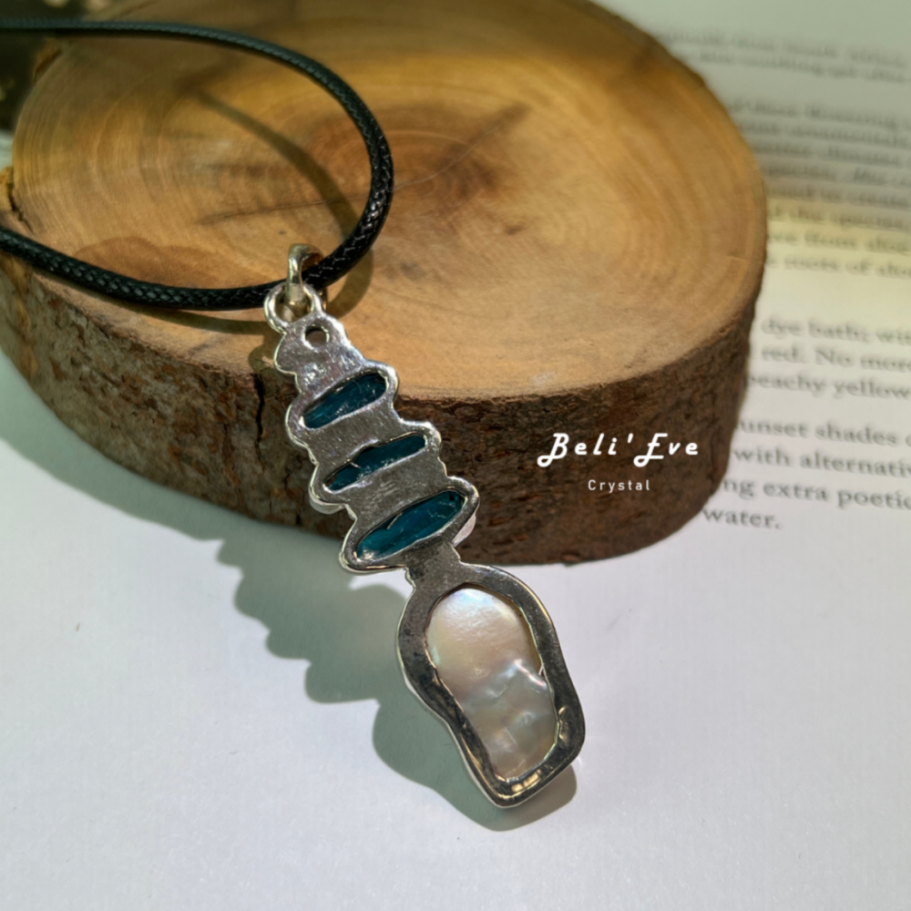 『尼泊爾進口』巴洛克珍珠+藍磷灰石原礦 純銀鑲嵌吊墜 恢復體力 自信提升 骨骼強化