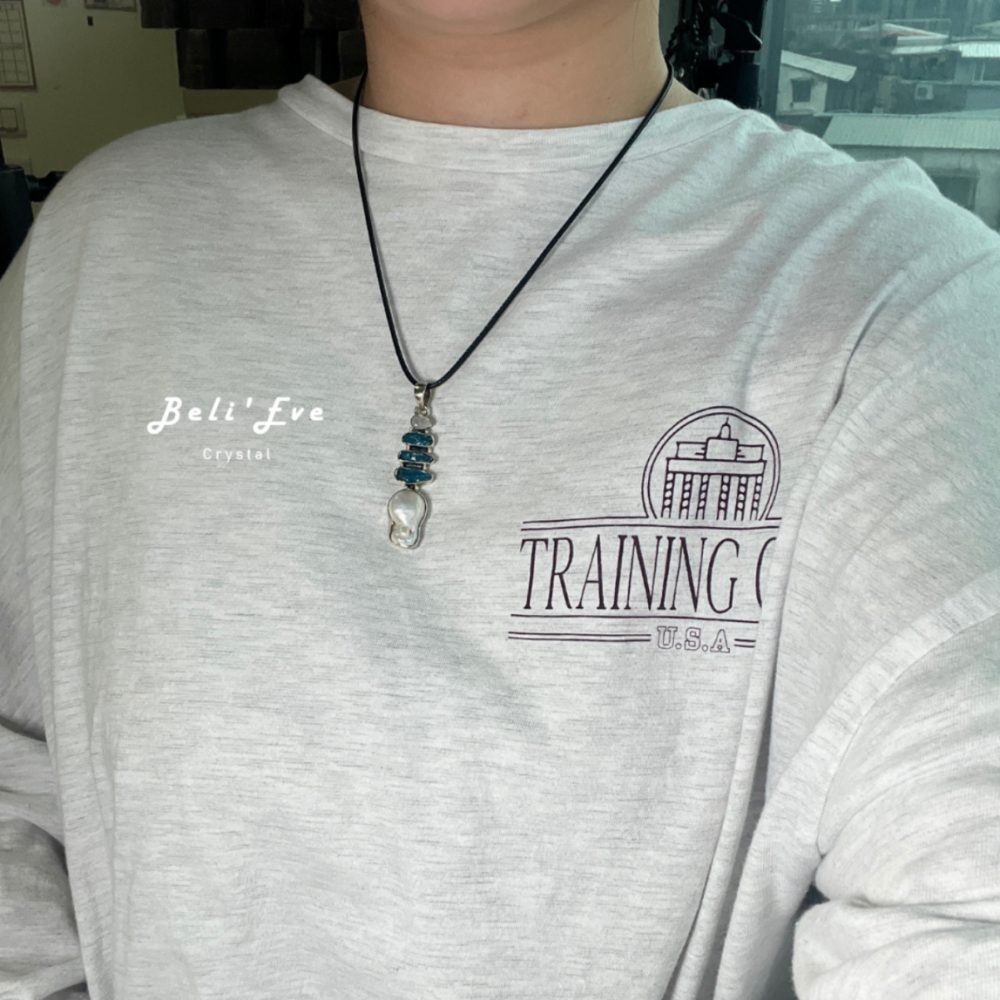 『尼泊爾進口』巴洛克珍珠+藍磷灰石原礦 純銀鑲嵌吊墜 恢復體力 自信提升 骨骼強化