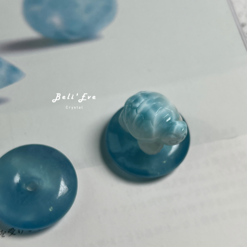 『龜背紋明顯』拉利馬 海紋石20-21MM 海龜造型 玉化料 溝通協調 幸運值 母嬰連結