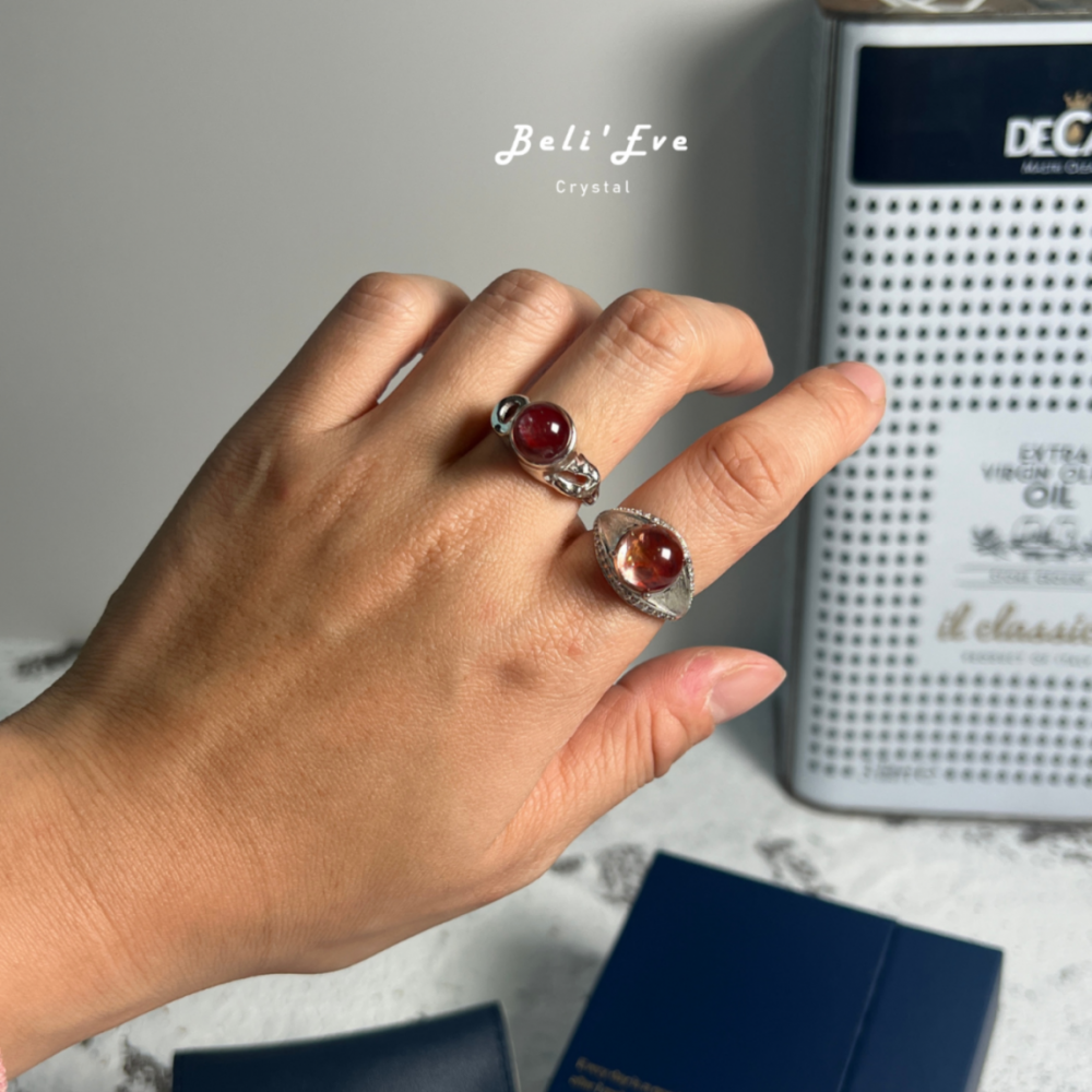 『精品金紅膠花』巴西雙色戒指 純銀可調節 避邪轉運 開運平安